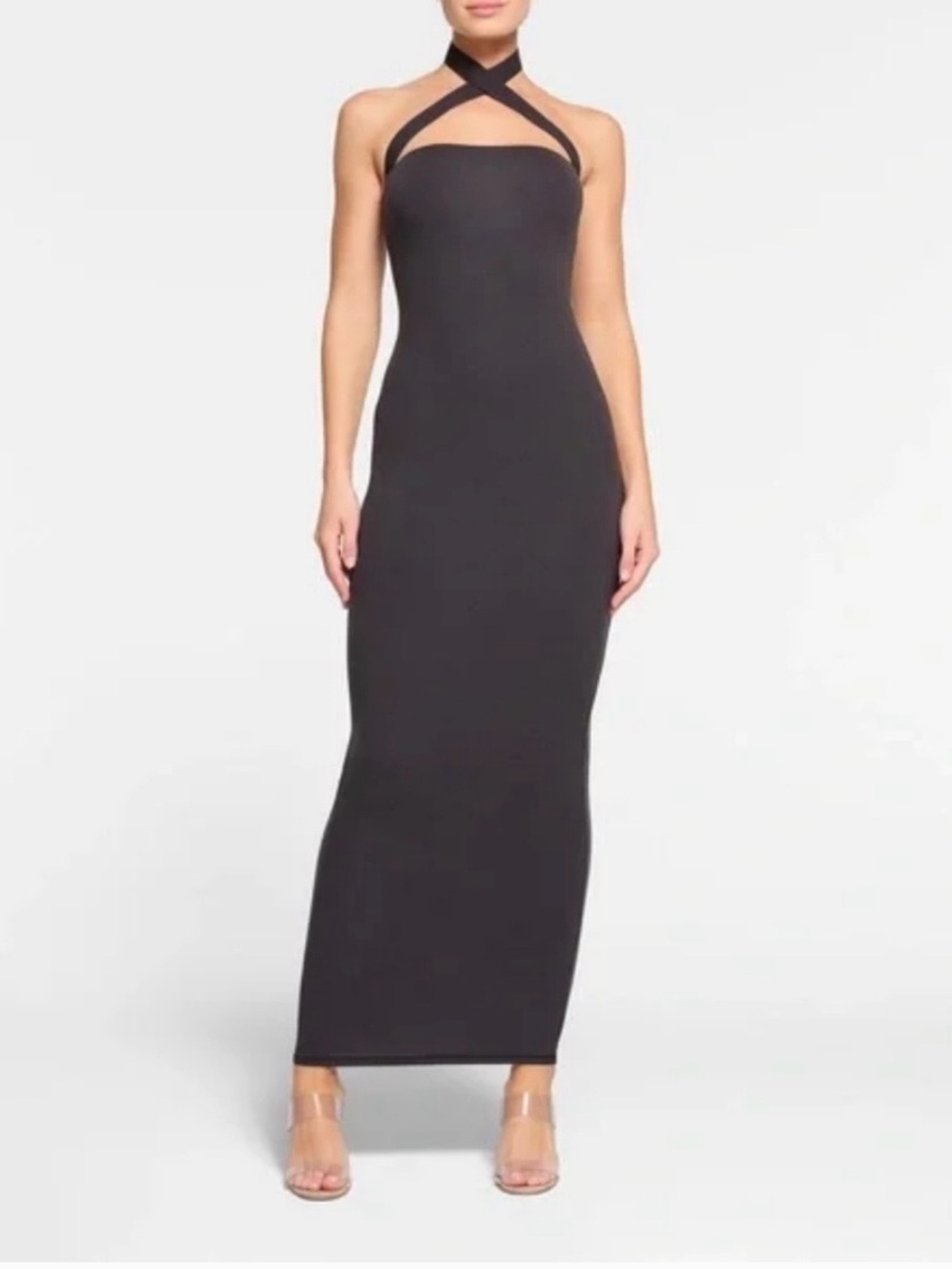 SKIMS Black Cross-Neck tube Dress